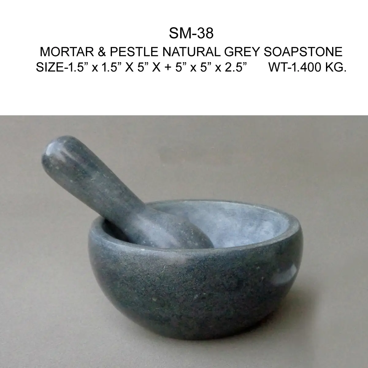 GRAY SOAP STONE MOTAR & PESTLE